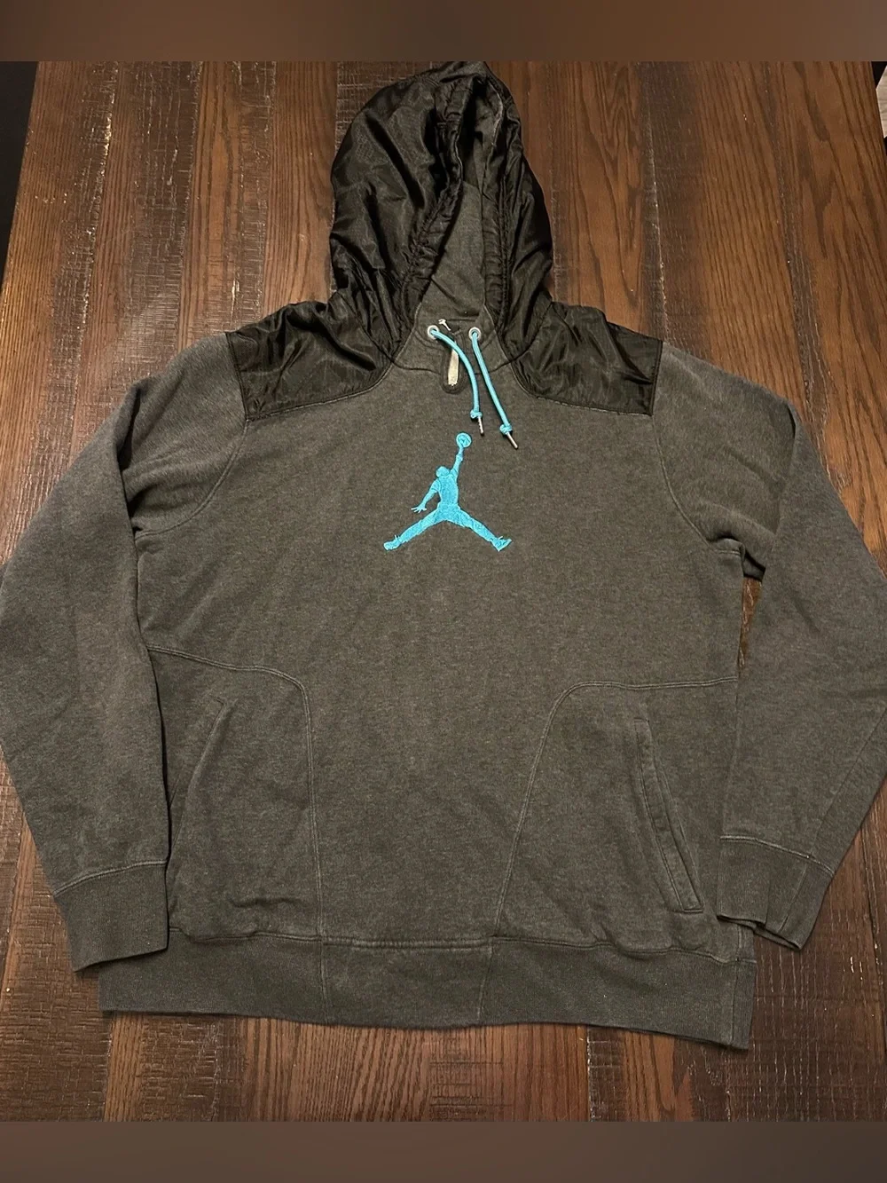 Nike Air Jordan Gray Blue Fleece Men's Pullover Hoodie 576626-032 XL Vintage Y2K